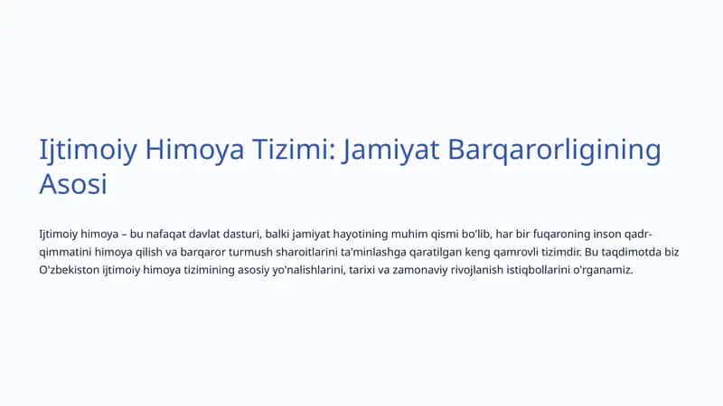 Ijtimoiy Himoya Tizimi: Jamiyat Barqarorligining Asosi 1