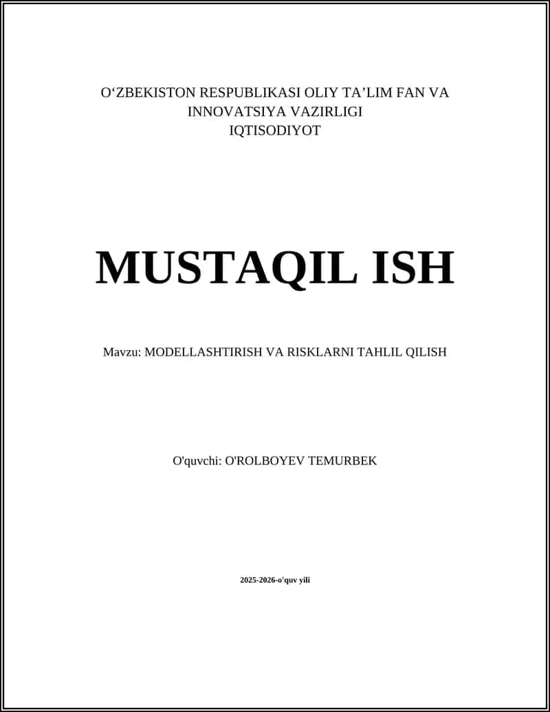 MODELLASHTIRISH VA RISKLARNI TAHLIL QILISH 1