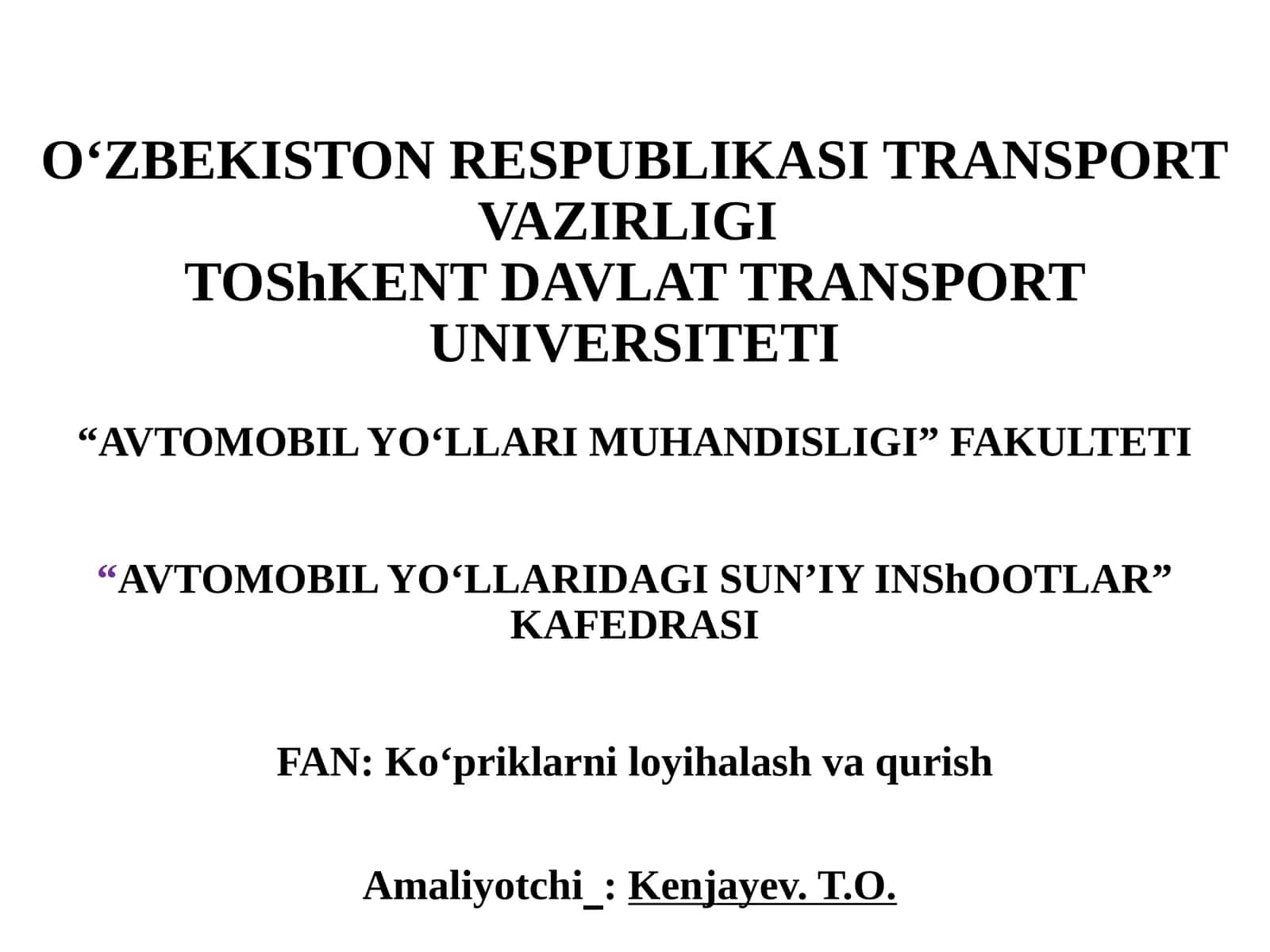 Amaliy ishlar - Ko‘priklarni loyihalash 1