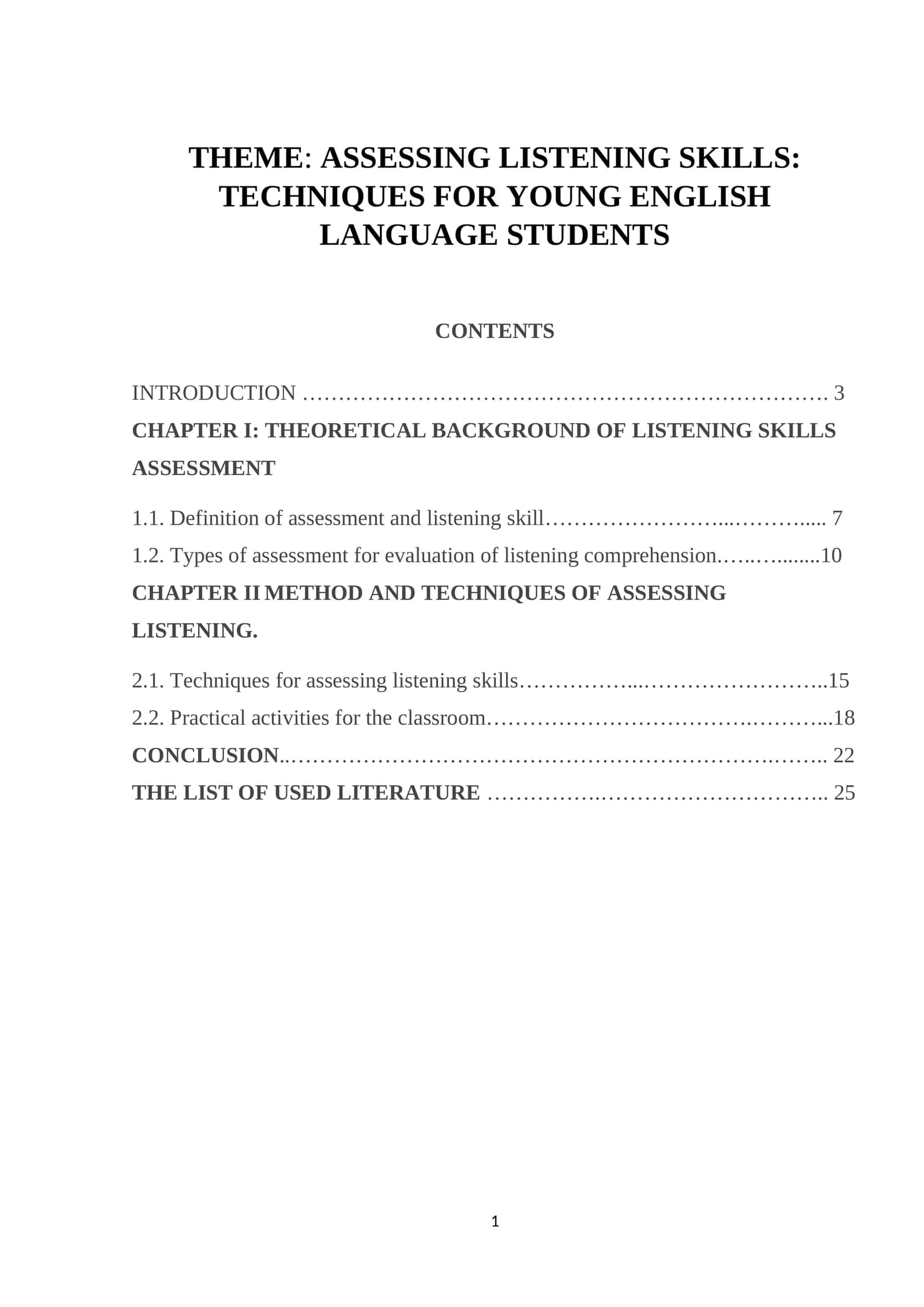 ASSESSING LISTENING SKILLS: TECHNIQUES FOR YOUNG ENGLISH LANGUAGE STUDENTS 1