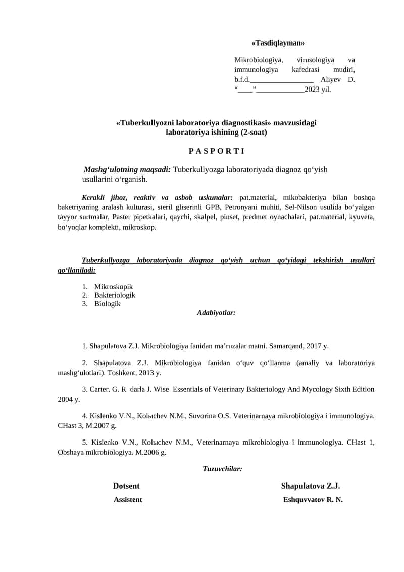 Tuberkullyozni laboratoriya diagnostikasi 1