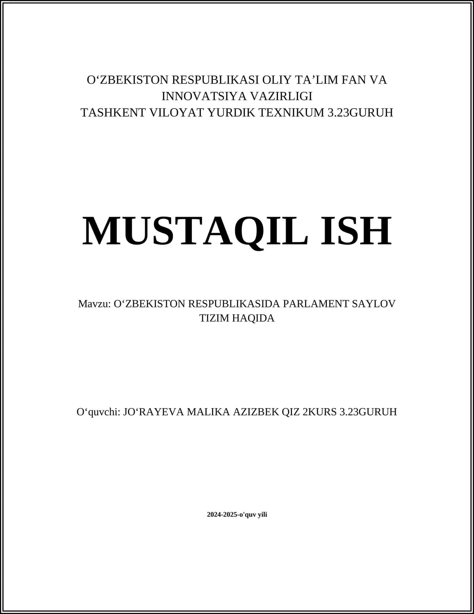O‘zbekiston Respublikasida parlament saylov tizimi tarixi 1