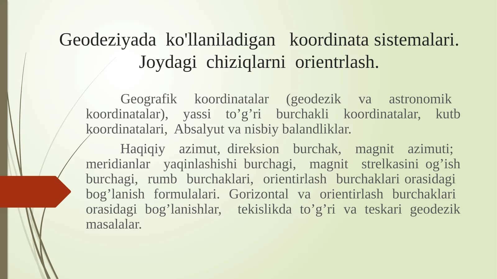 Geodeziyada ko'rsatiladigan koordinata sistemalari 1