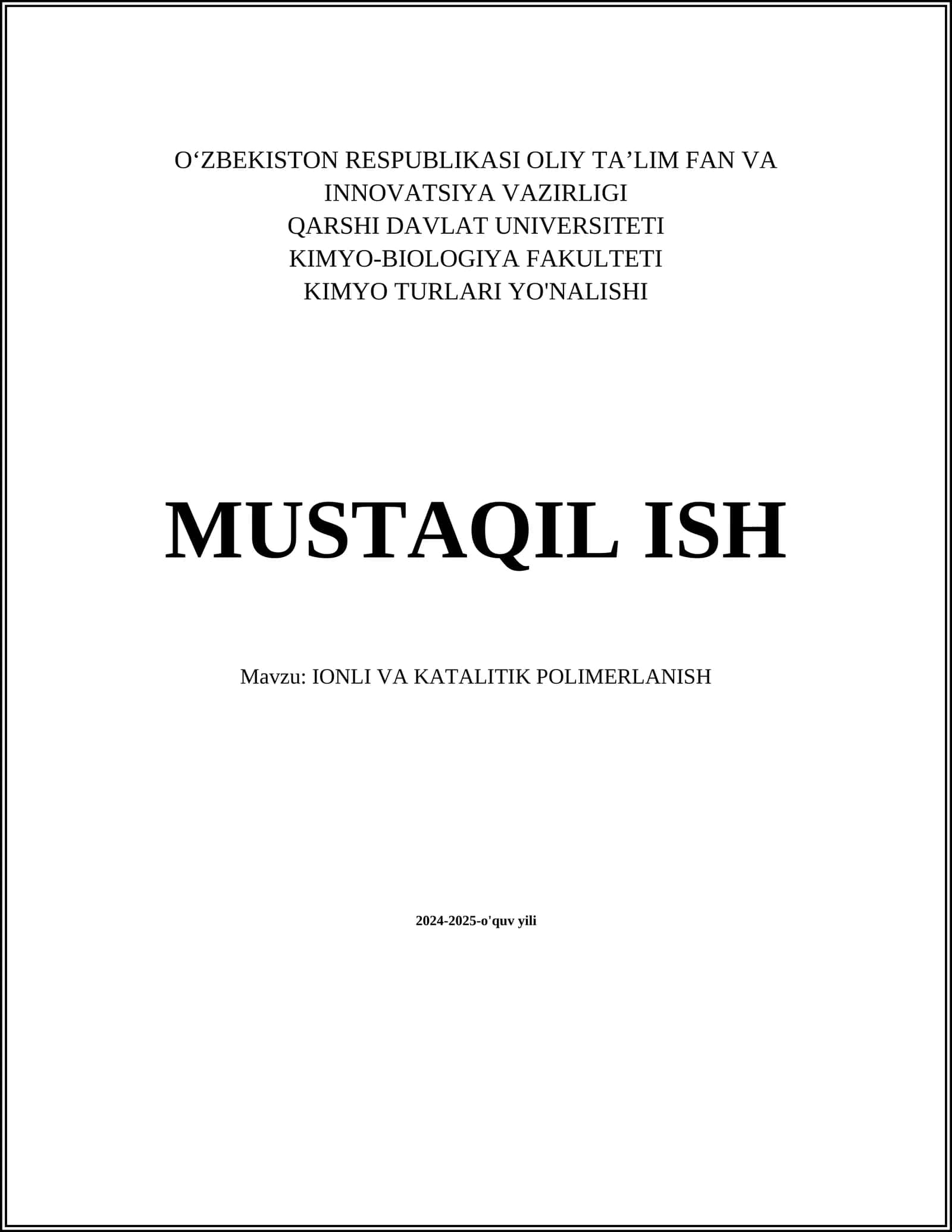 IONLI VA KATALITIK POLIMERLANISH 1