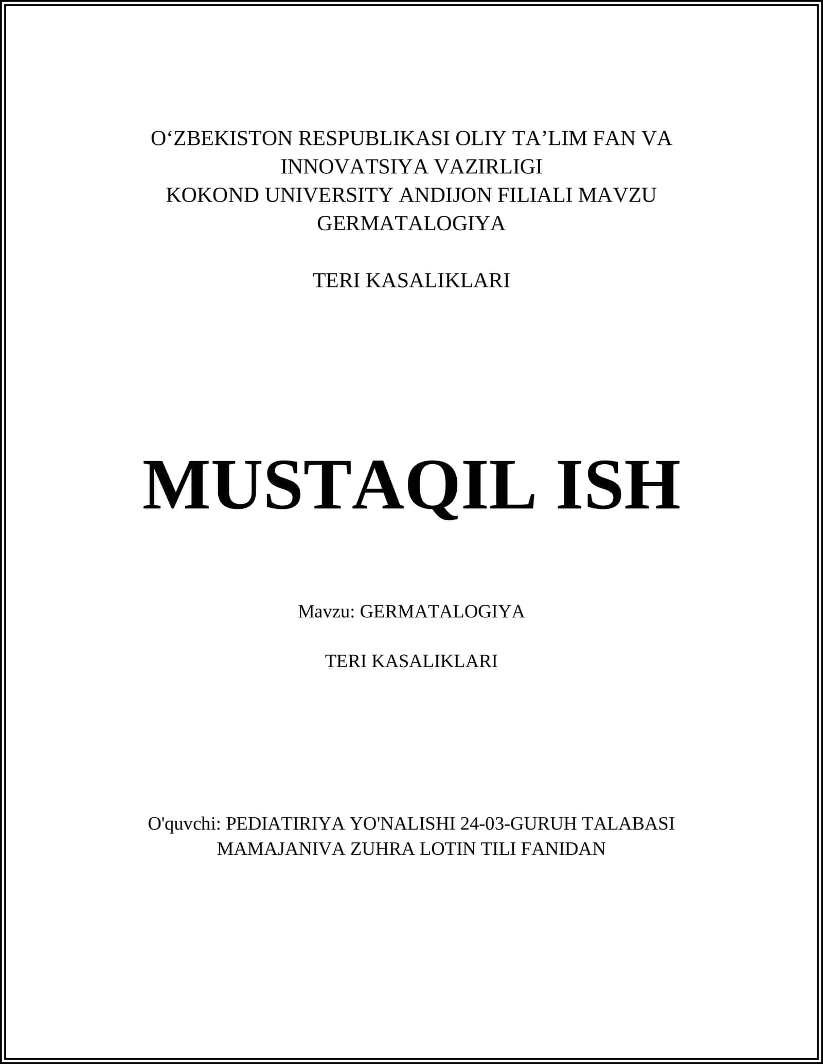 GERMATOLOGIYA TERI KASALIKLARI 1