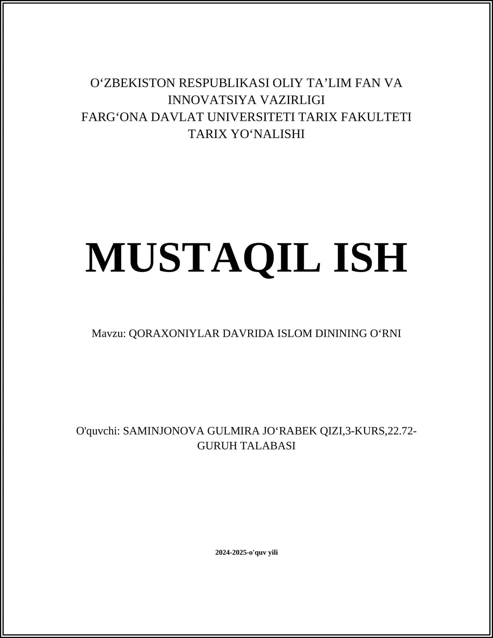 QORAXONIYLAR DAVRIDA ISLOM DININING OʻRNI 1