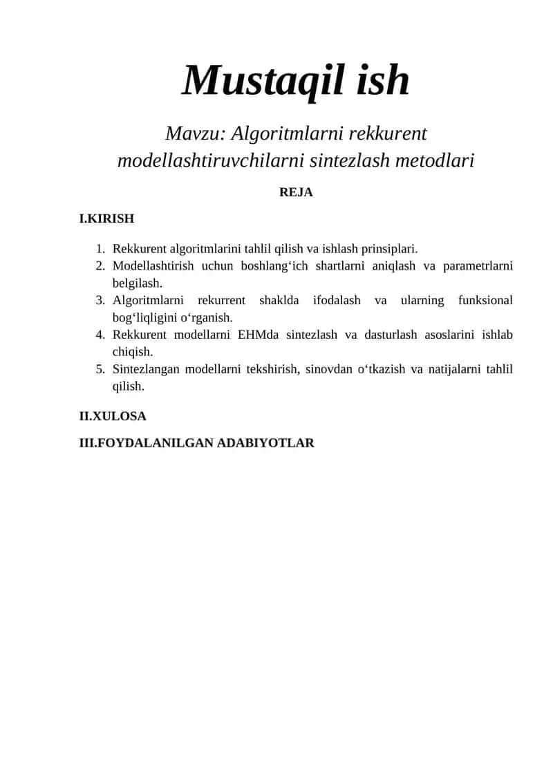 Algoritmlarni rekkurent modellashtiruvchilarni sintezlash metodlari 1