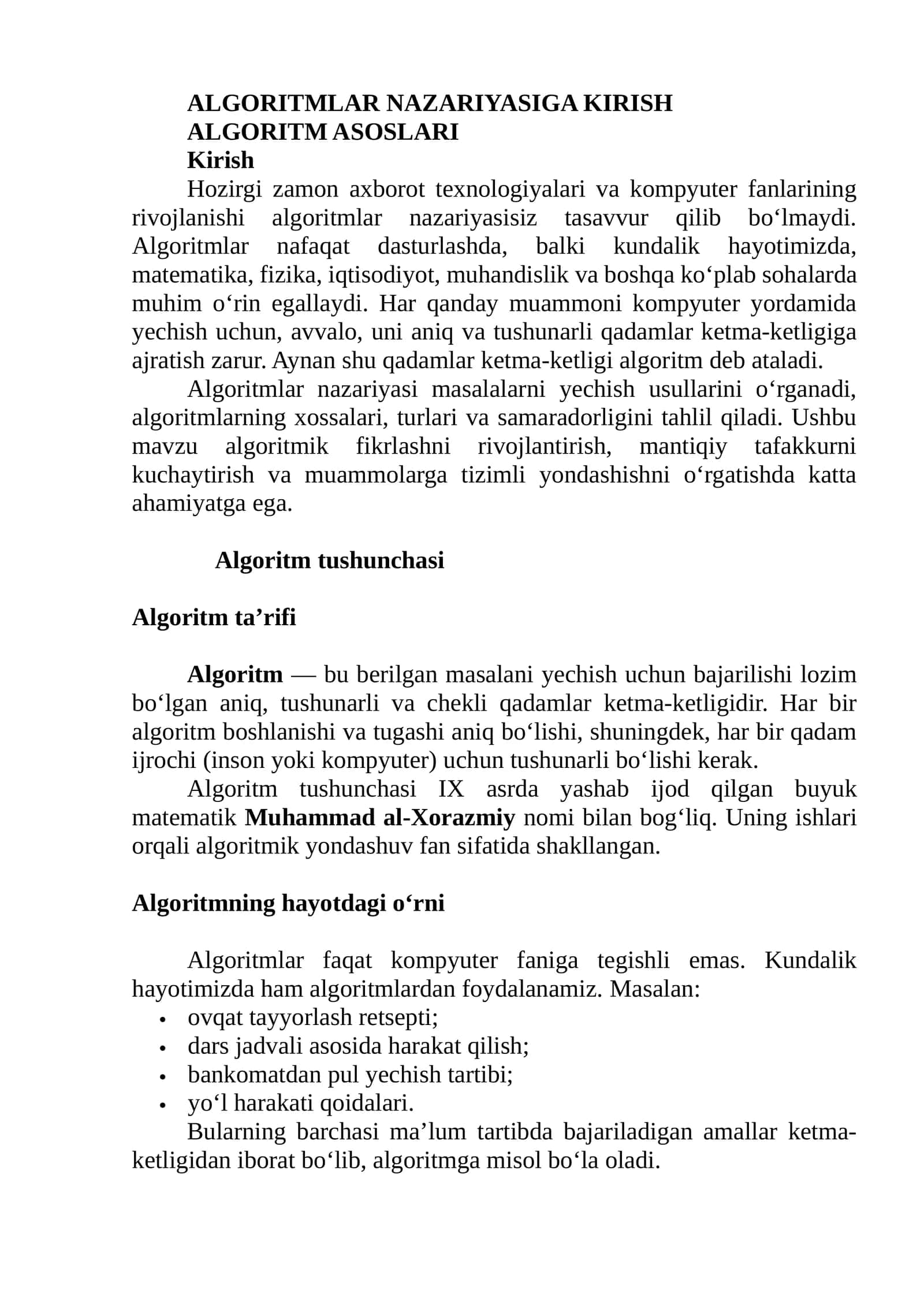 ALGORITMLAR NAZARIYASIGA KIRISH 1