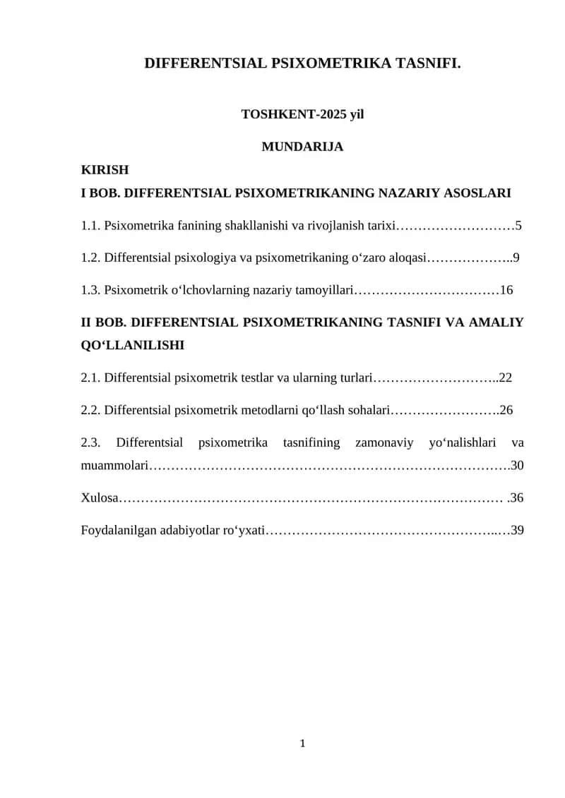 DIFFERENTIAL PSYCHOMETRIC CLASSIFICATION 1