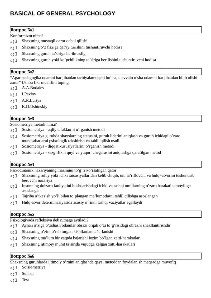 BASICAL OF GENERAL PSYCHOLOGY 1