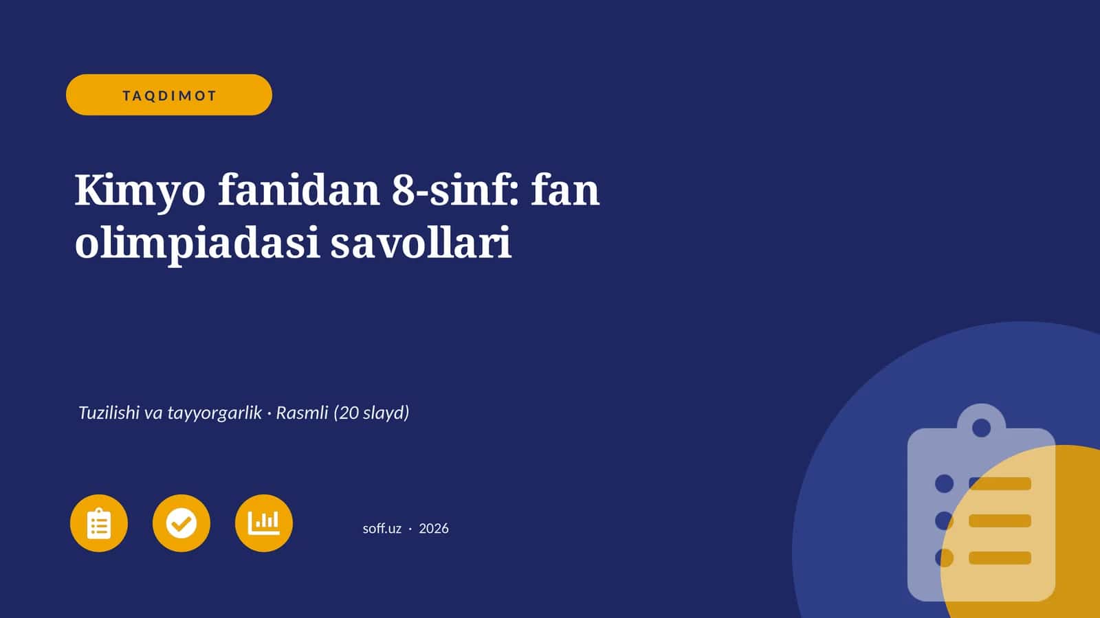Kimyo fanidan 8-sinf: fan olimpiadasi savollari 1