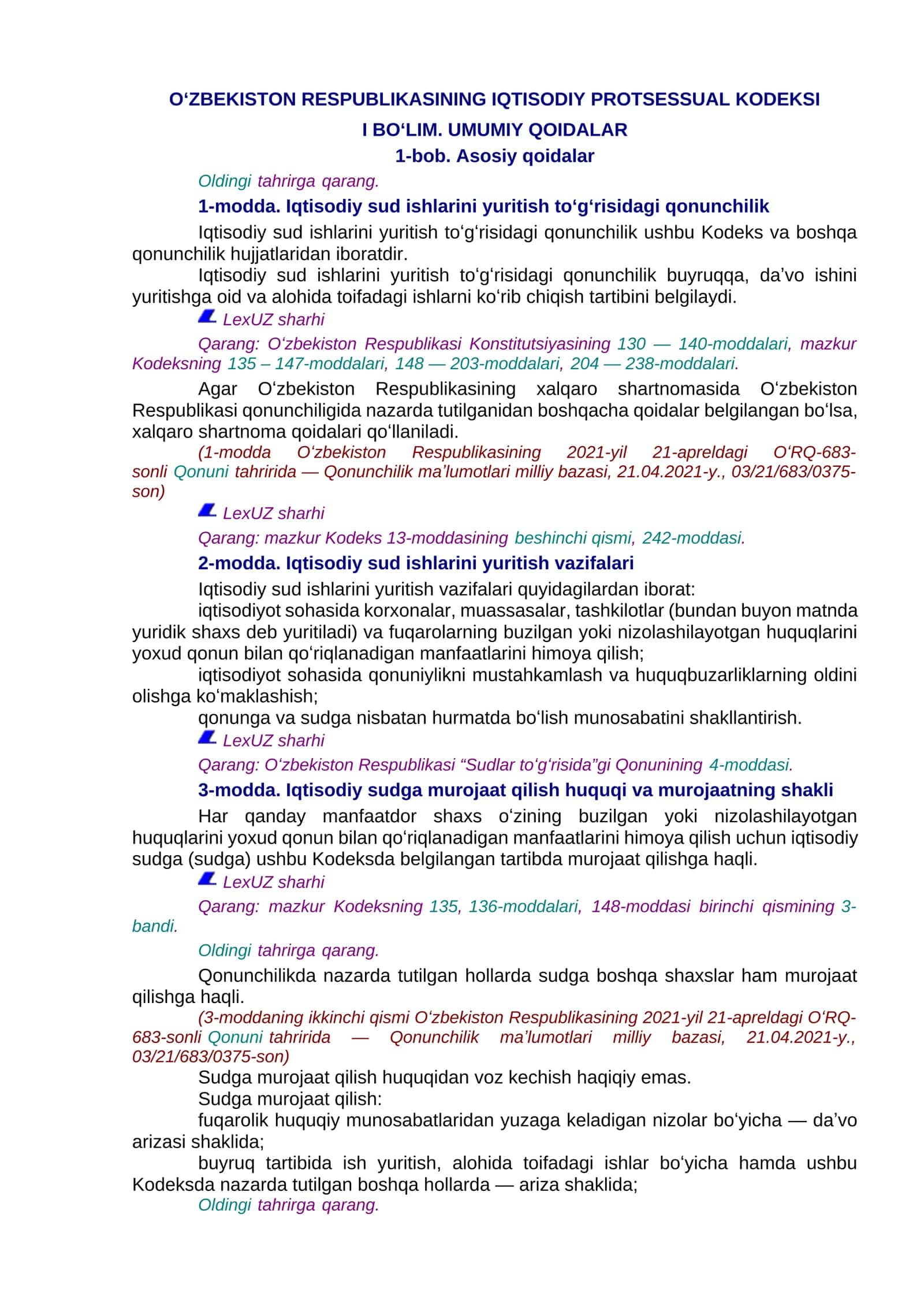 Oʻzbekiston Respublikasining Iqtisodiy protsessual kodeksi 1