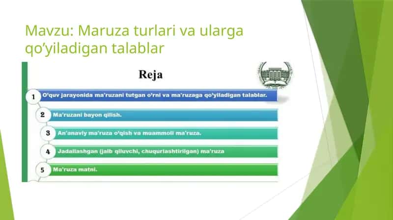 Maruza turlari va ularga qo’yiladigan talablar 1