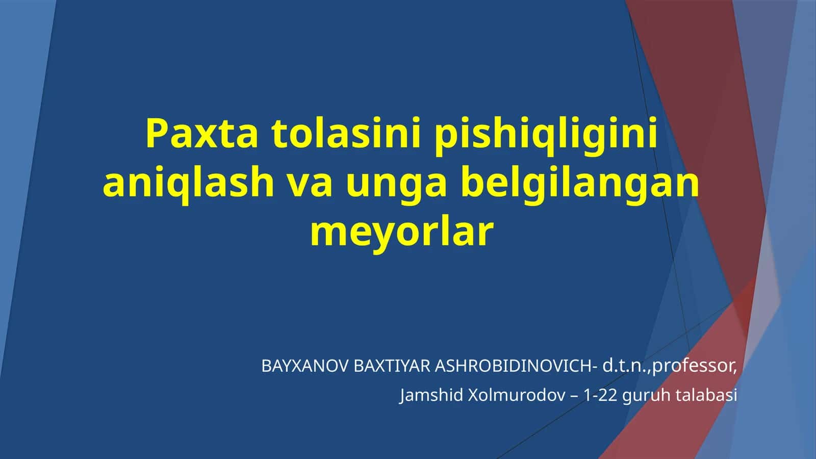 Paxta tolasini pishiqligini aniqlash va unga belgilangan meyorlar 1