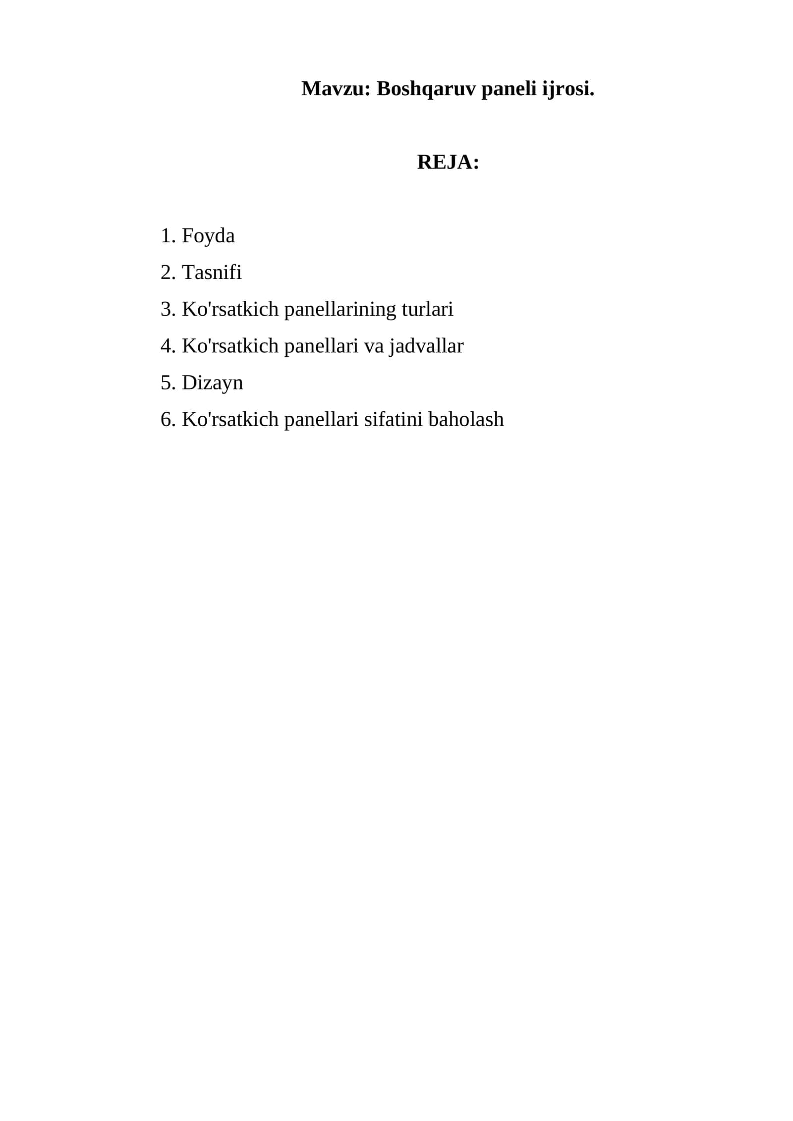 Boshqaruv paneli ijrosi 1
