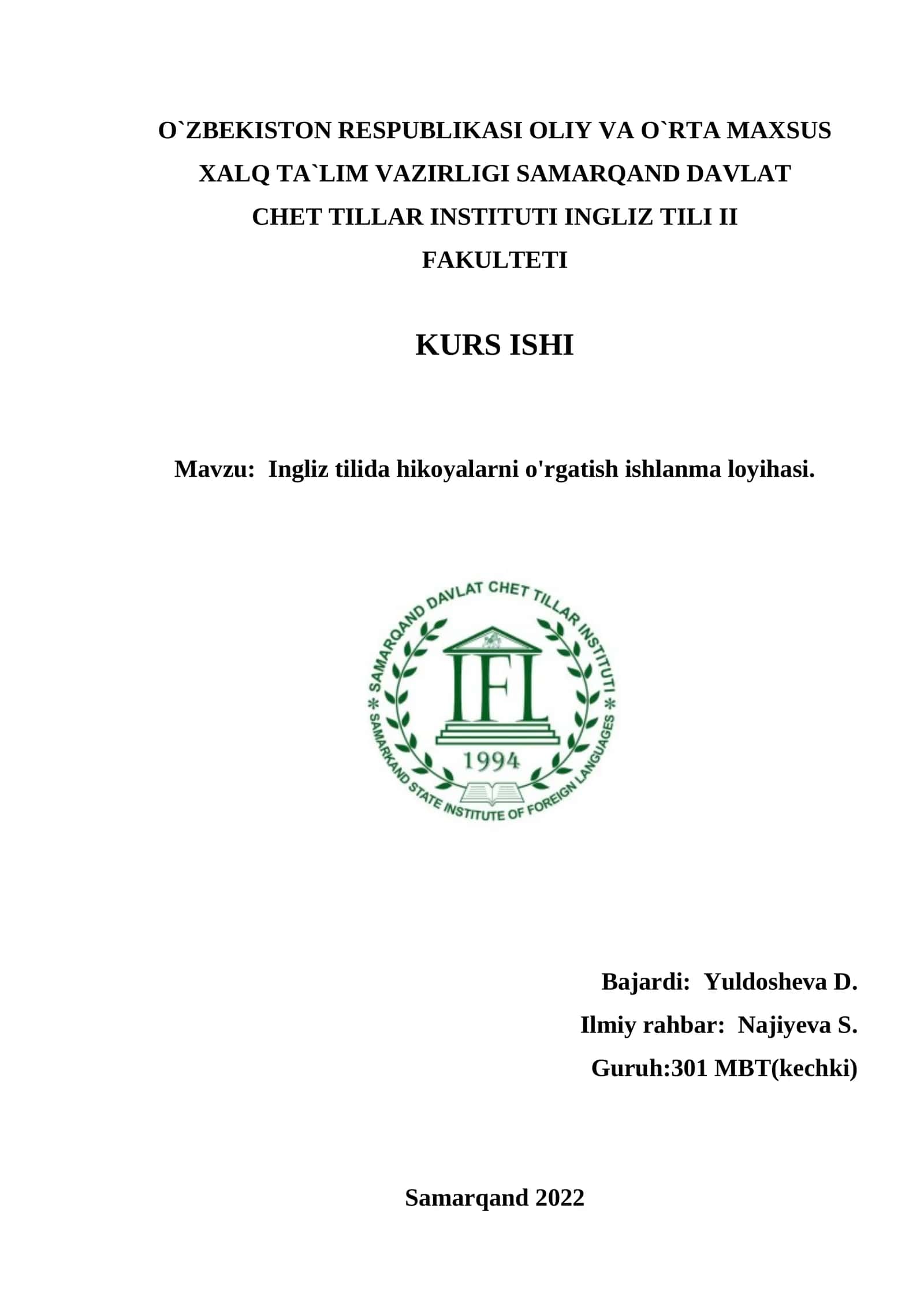 Ingliz Tilida Hikoyalarni O'rgatish Ishlanma Loyihasi 1
