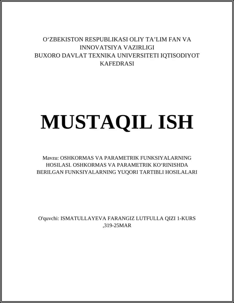 OSHKORMAS VA PARAMETRIK FUNKSIYALARNING HOSILASI 1