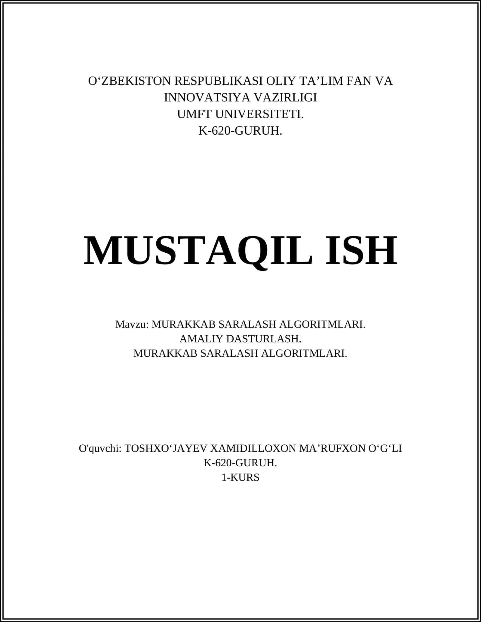 MURAKKAB SARALASH ALGORITMLARI 1