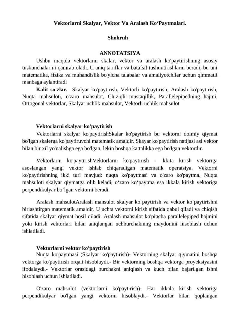 Vektorlarni Skalyar, Vektor Va Aralash KoʻPaytmalari 1