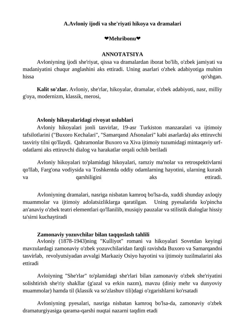 Avloniy ijodi va she'riyati hikoya va dramalari 1