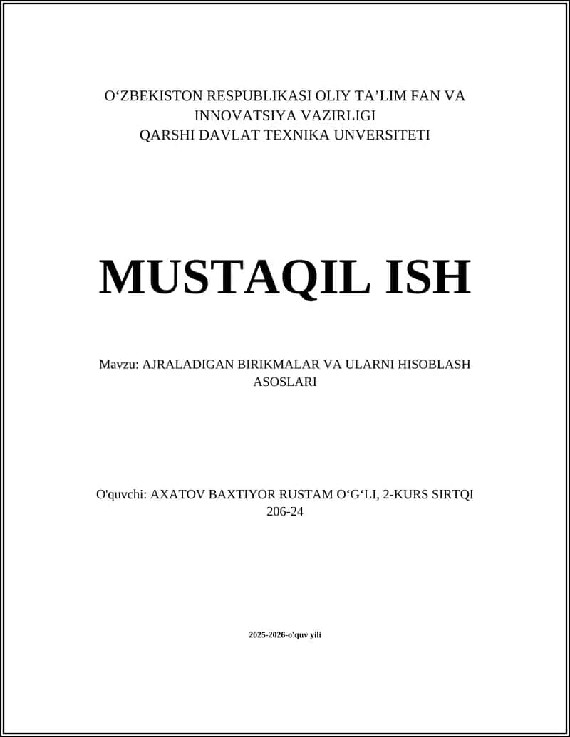 AJRALADIGAN BIRIKMALAR VA ULARNI HISOBLASH ASOSLARI 1