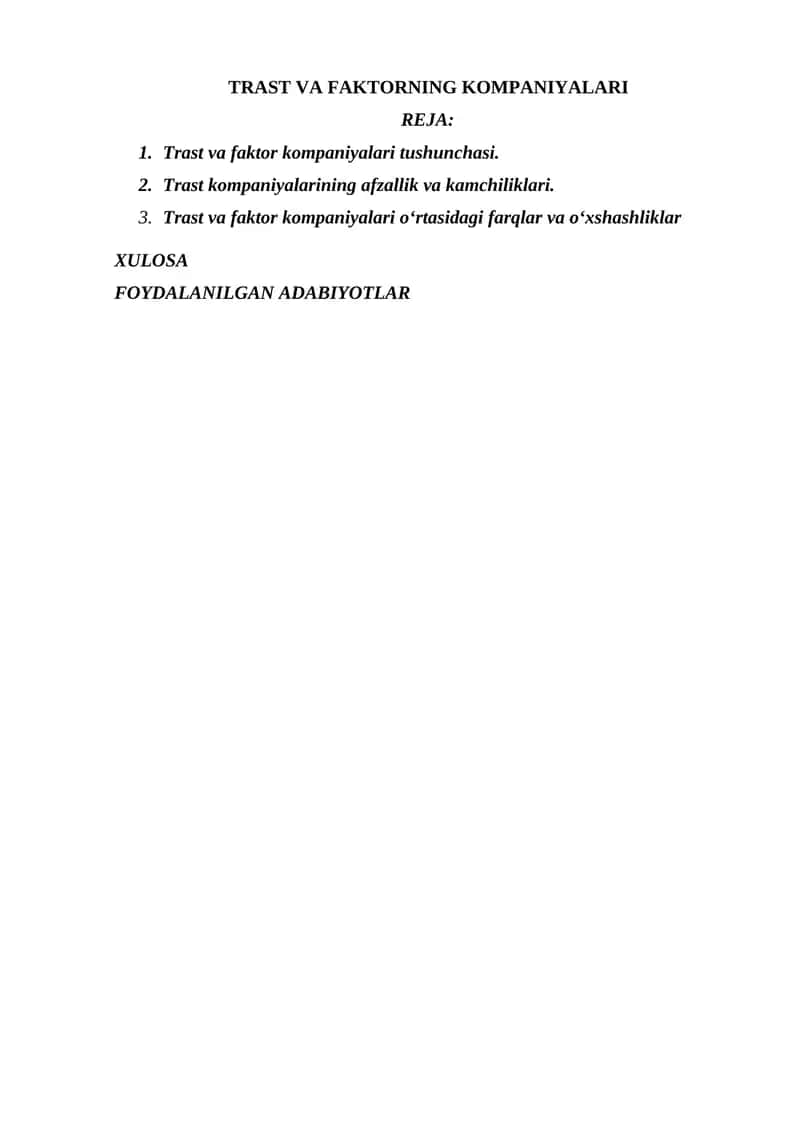 TRAST VA FAKTORNING KOMPANIYALARI 1