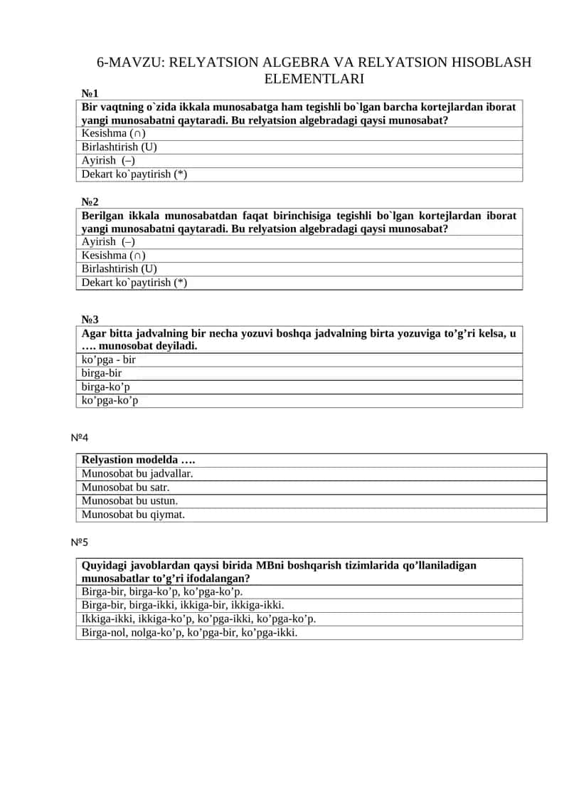 RELYATSION ALGEBRA VA RELYATSION HISOBLASH ELEMENTLARI 1