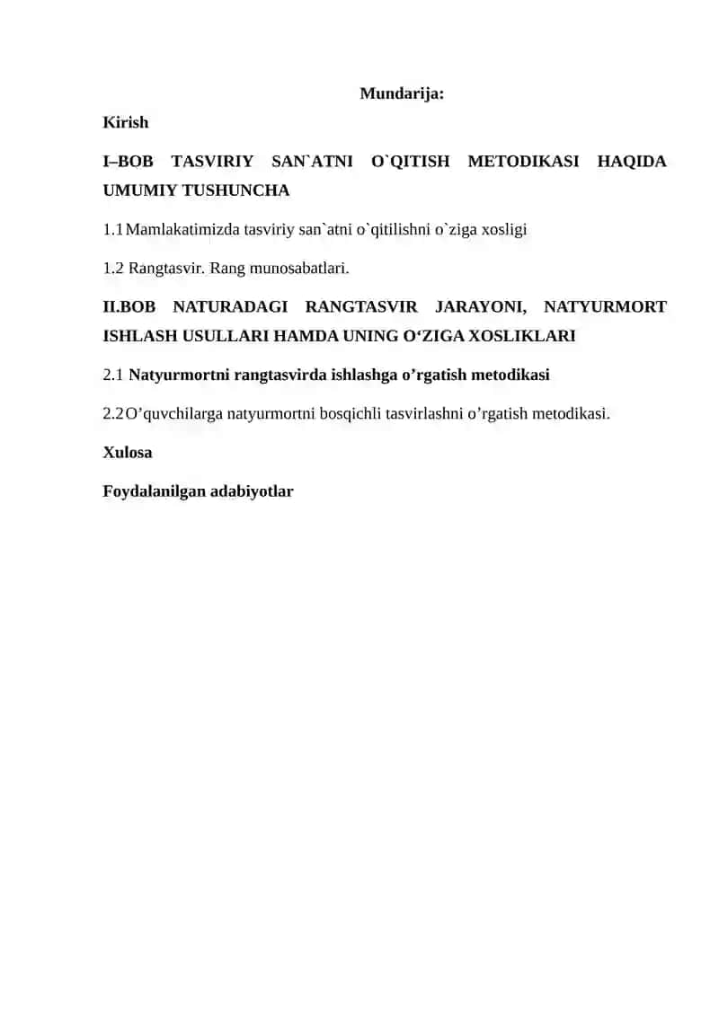 TASVIRIY SAN`ATNI O`QITISH METODIKASI HAQIDA UMUMIY TUSHUNCHA