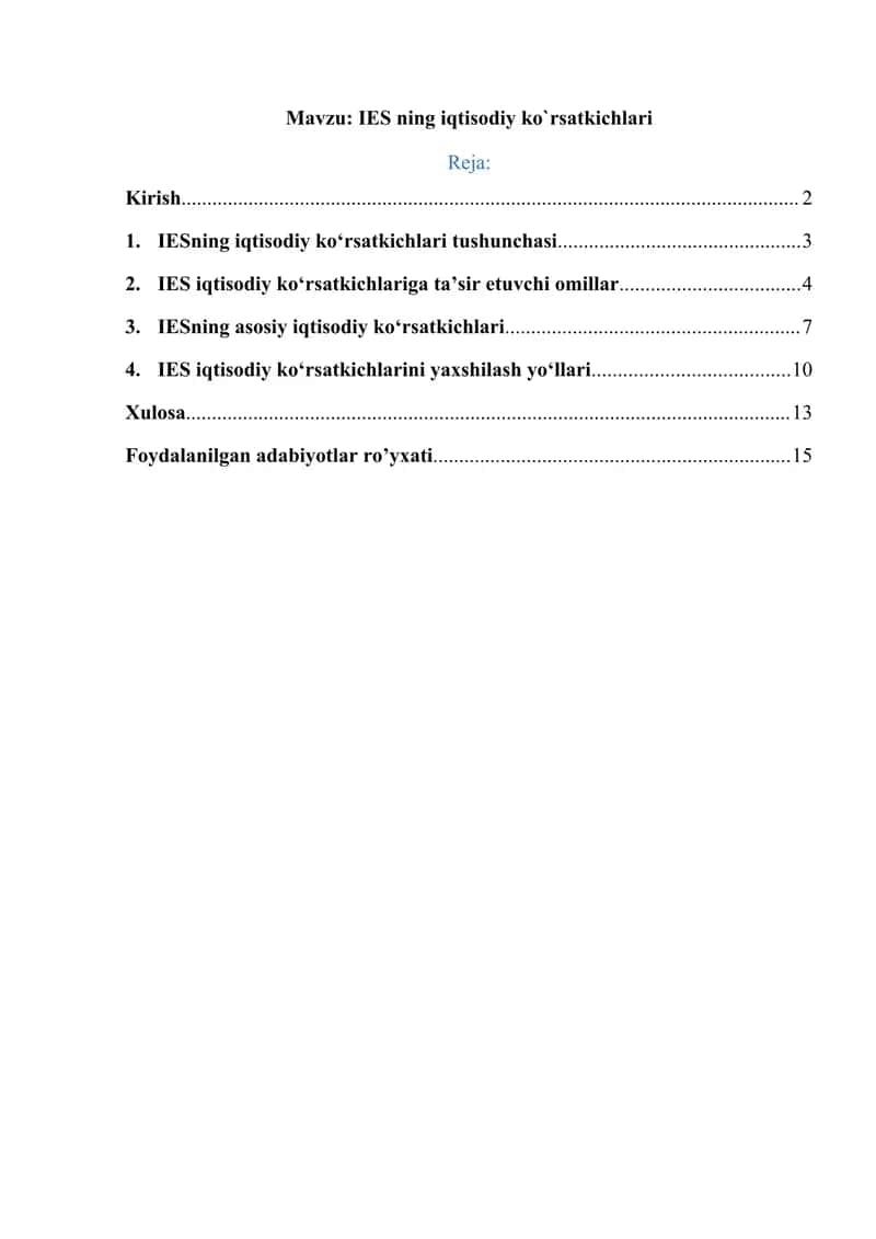 IES ning iqtisodiy koʻrsatkichlari 1