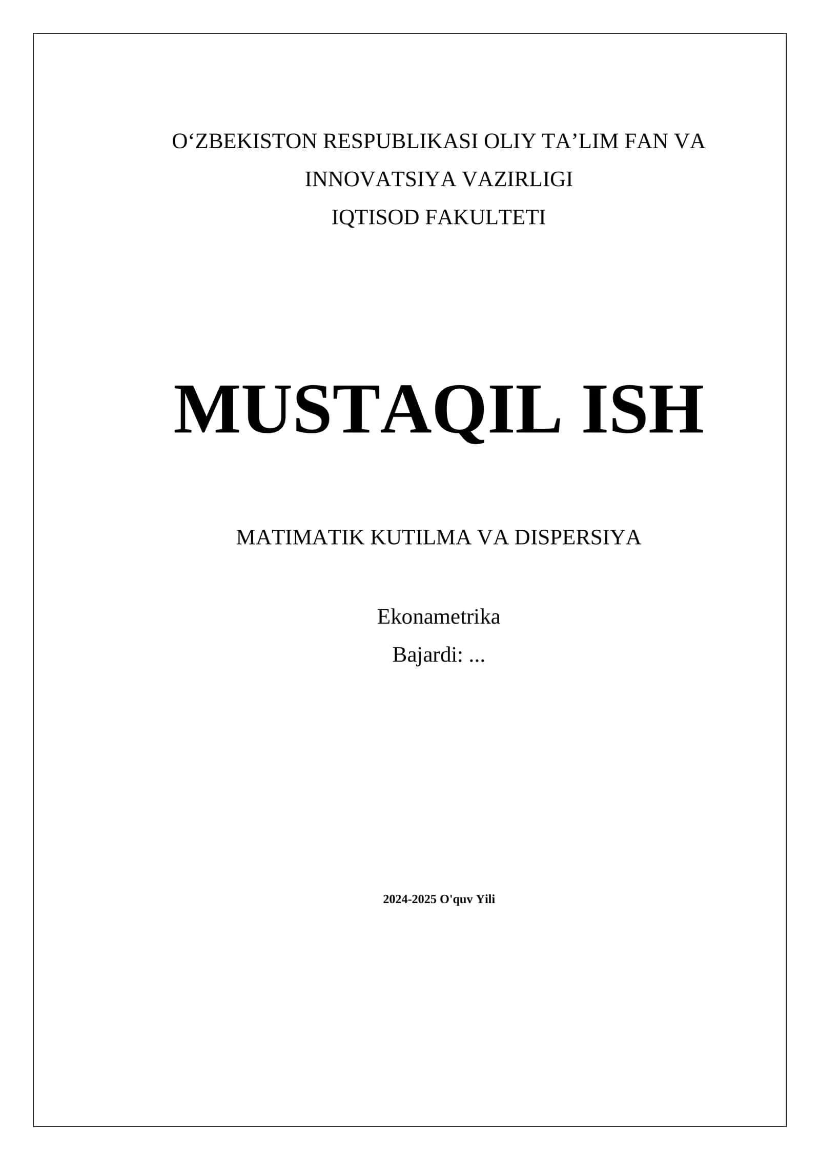 Matimatik kutilma va dispersiya 1