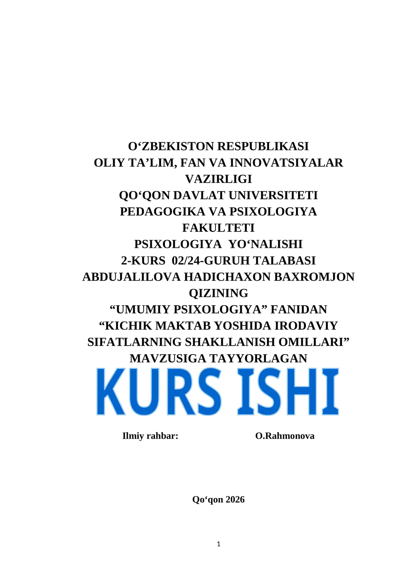 KICHIK MAKTAB YOSHIDA IRODAVIY SIFATLARNING SHAKLLANISH OMILLARI 1