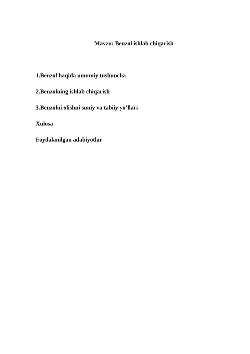 Benzol ishlab chiqarish 1
