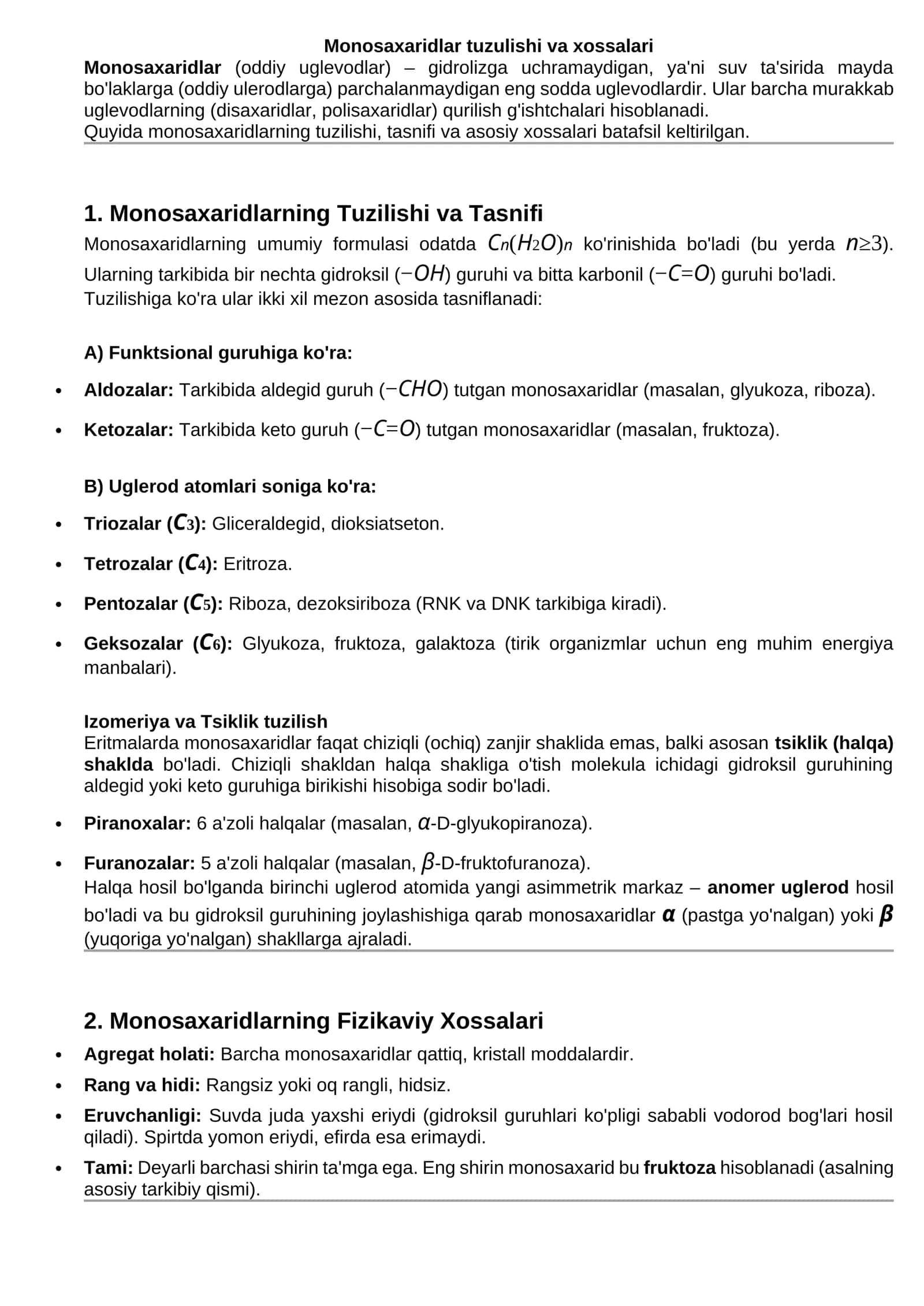 Monosaxaridlar tuzulishi va xossalari 1