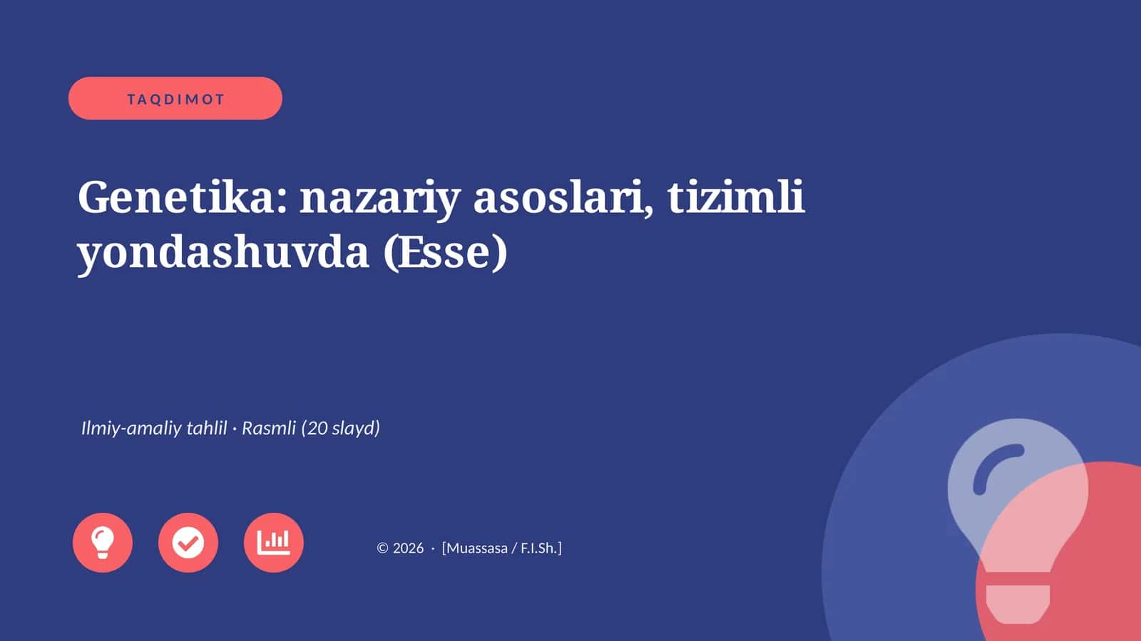 Genetika: nazariy asoslari, tizimli yondashuvda (Esse) 1
