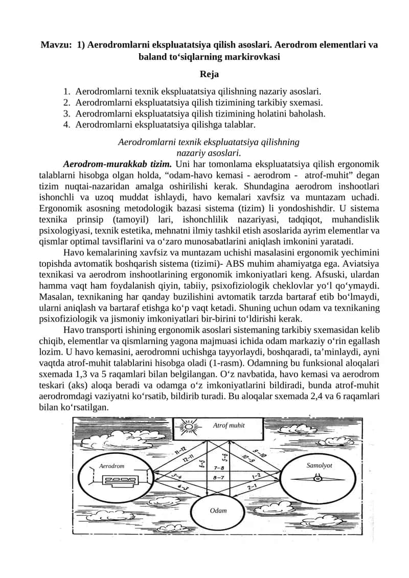 Aerodromlarni ekspluatatsiya qilish asoslari 1