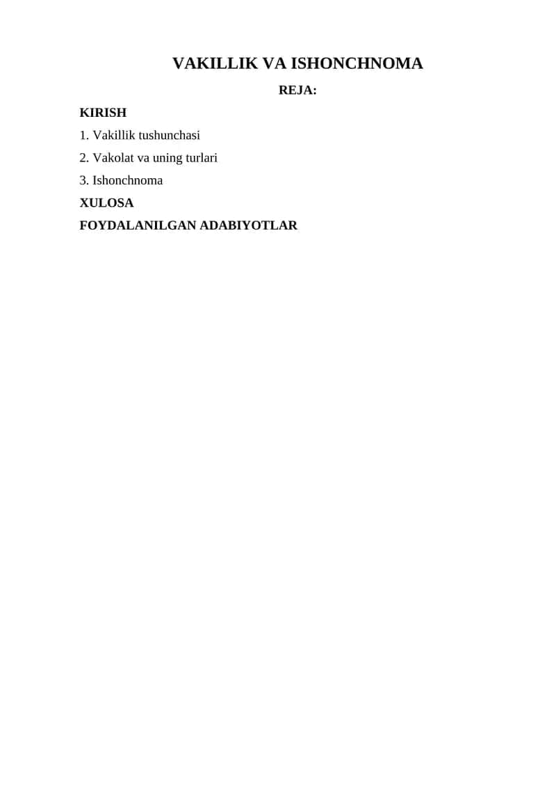 VAKILLIK VA ISHONCHNOMA 1