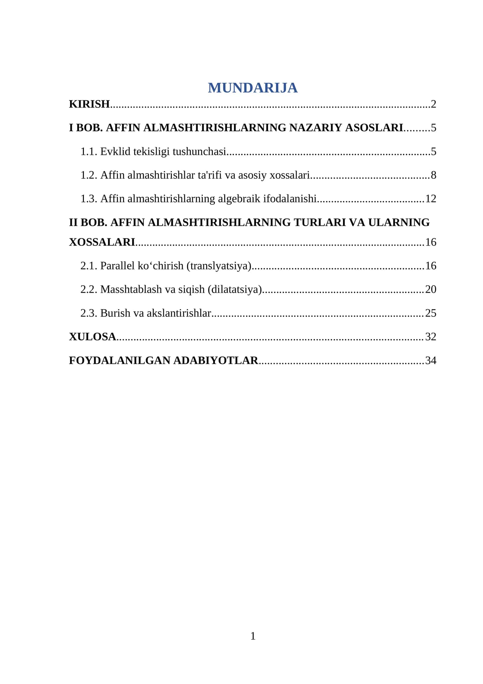 Evklid tekisligida affin almashtirishlar 1