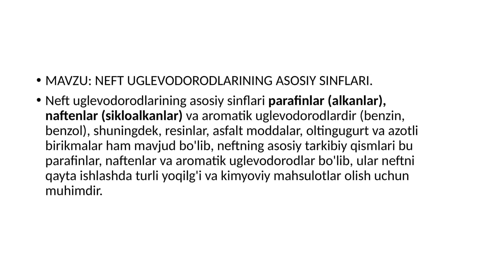 NEFT UGLEVODORODLARINING ASOSIY SINFLARI 1