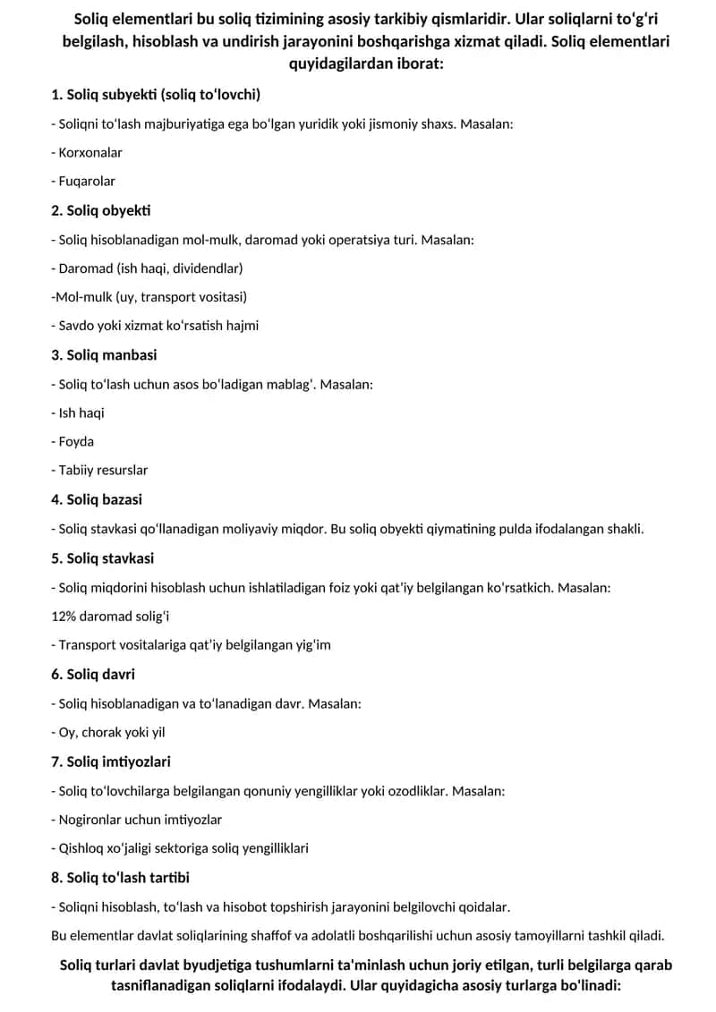 Soliq Elementlari 1