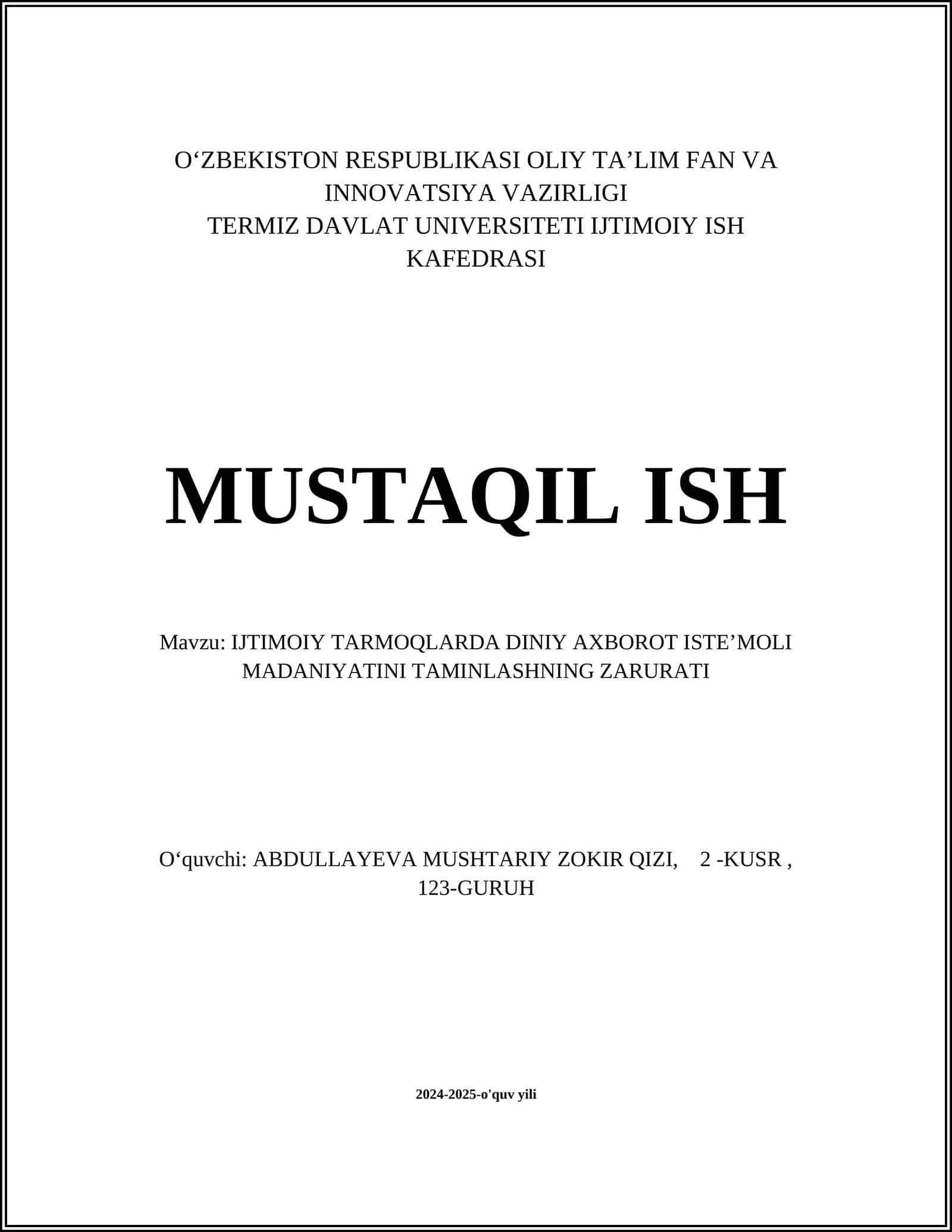 IJTIMOIY TARMOQLARDA DINIY AXBOROT ISTEʼMOLI MADANIYATINI TAMINLASHNING ZARURATI 1