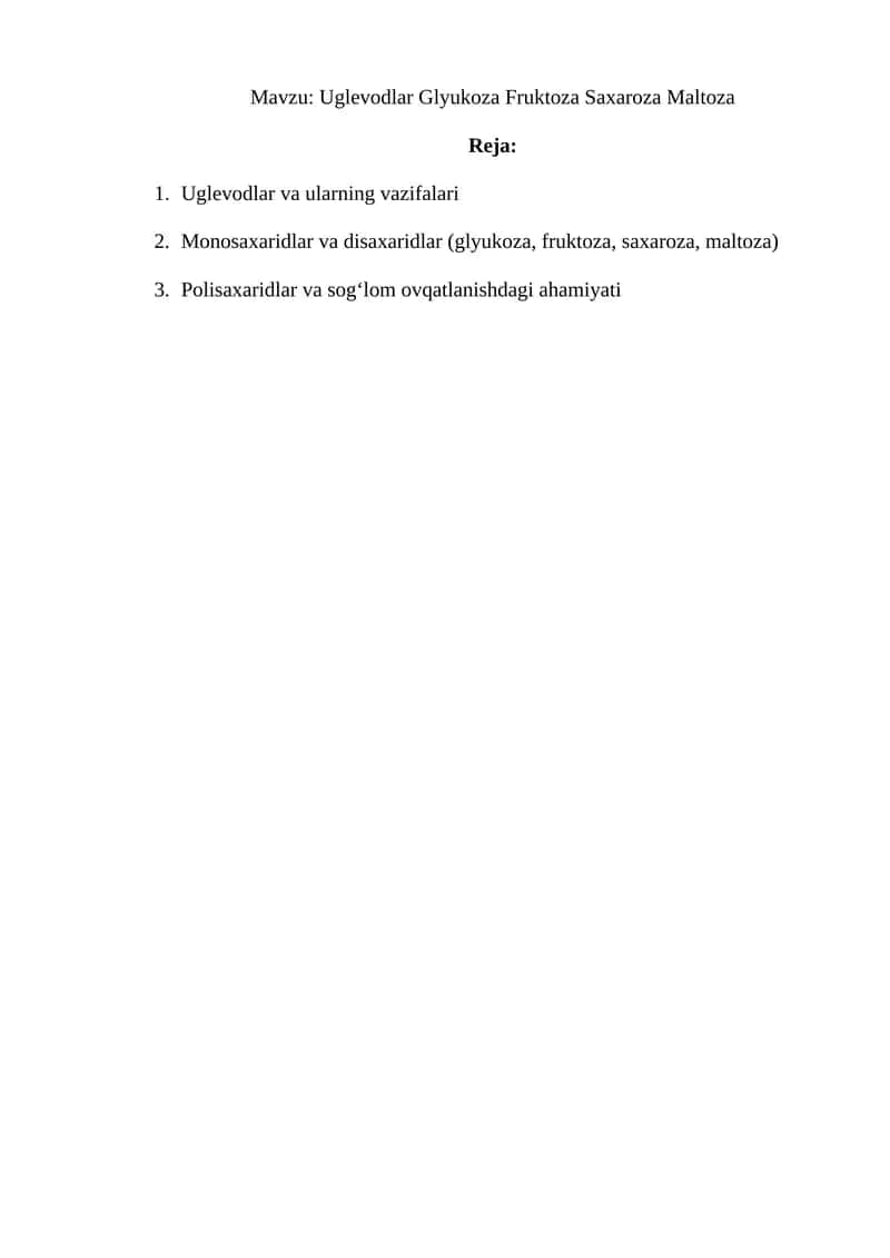 Uglevodlar Glyukoza Fruktoza Saxaroza Maltoza 1