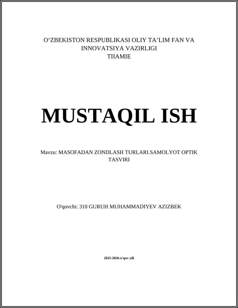MASOFADAN ZONDLASH TURLARI.SAMOLYOT OPTIK TASVIRI 1