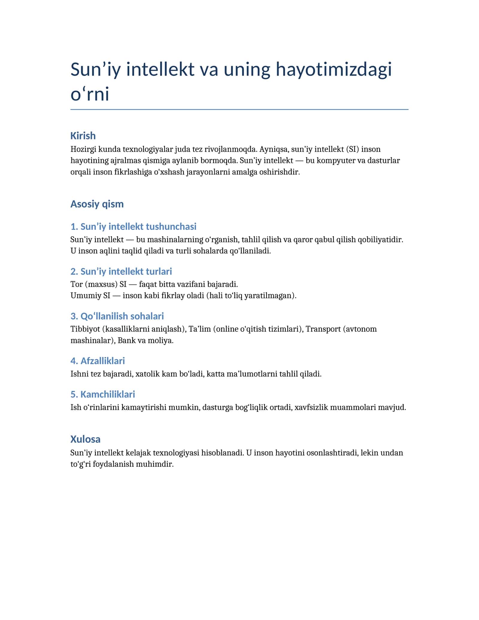 Sun’iy intellekt va uning hayotimizdagi o‘rni 1