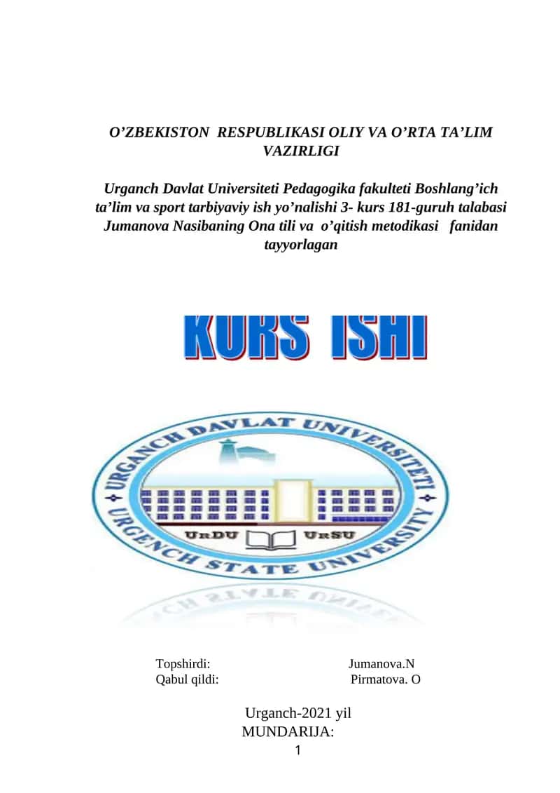 Ona tili va o’qitish metodikasi 1
