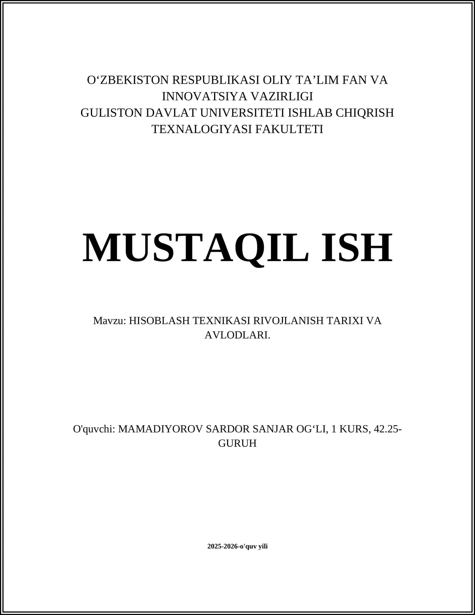 Hisoblash texnikasi tarixi 1