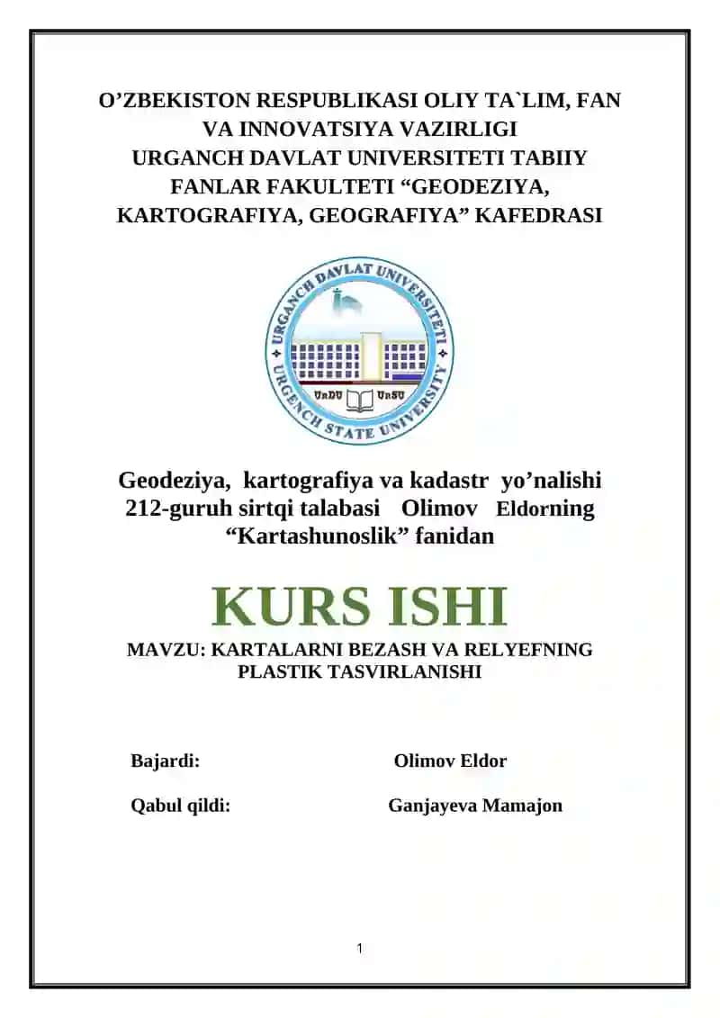 KARTALARNI BEZASH VA RELYEFNING PLASTIK TASVIRLANISHI