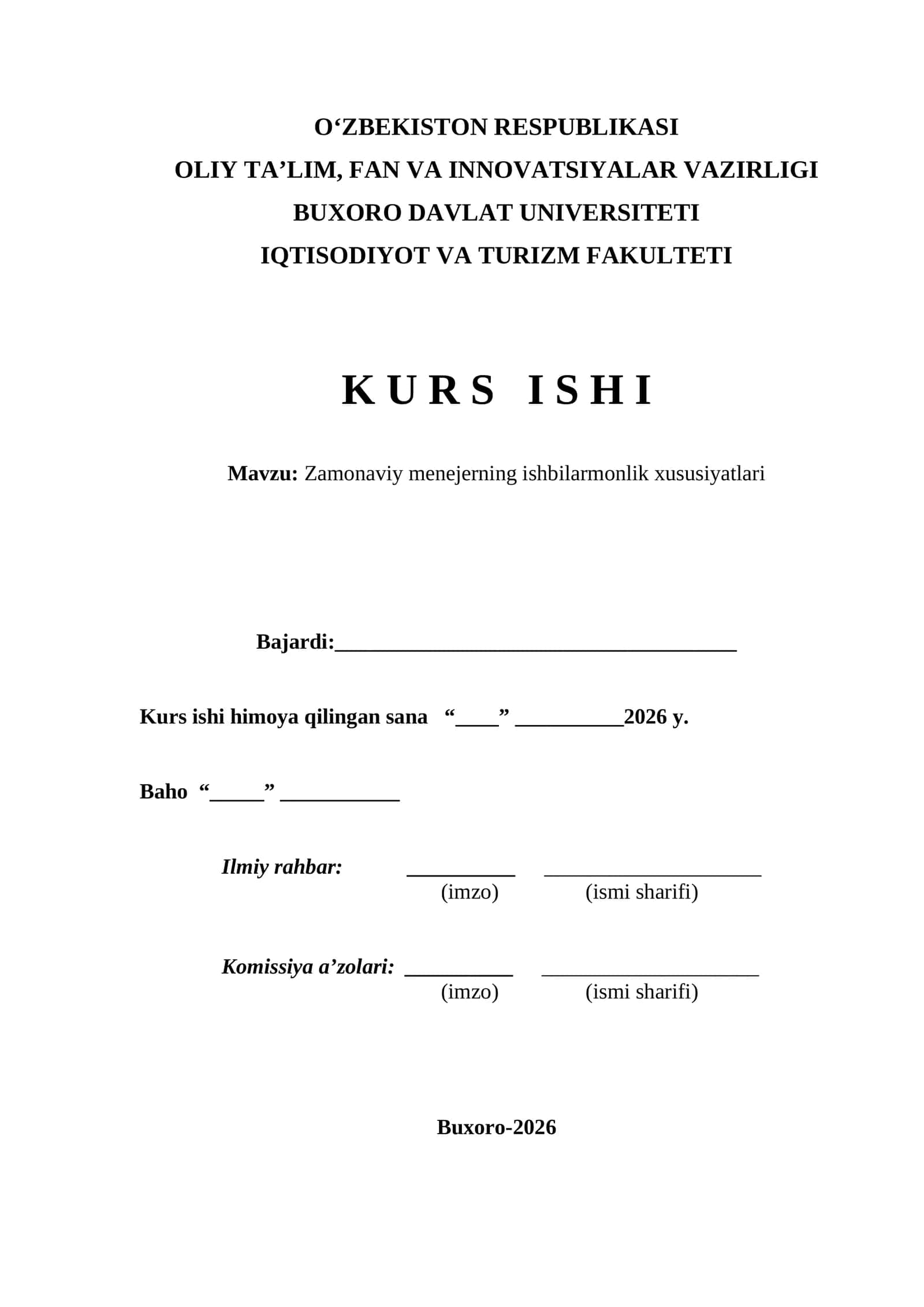 Zamonaviy menejerning ishbilarmonlik xususiyatlari kurs ishi 1