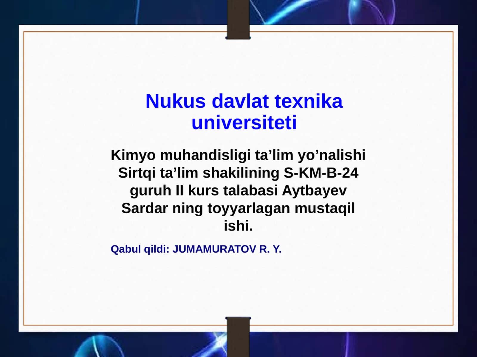 Kimyo muhandisligi ta’lim yo’nalishi 1