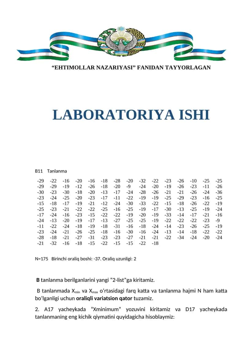 EHTIMOLLAR NAZARIYASI LABORATORIYA ISHI 1