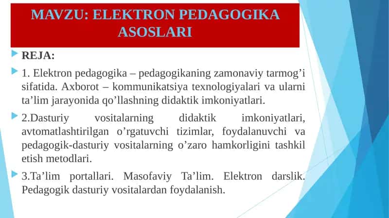 ELEKTRON PEDAGOGIKA ASOSLARI 1